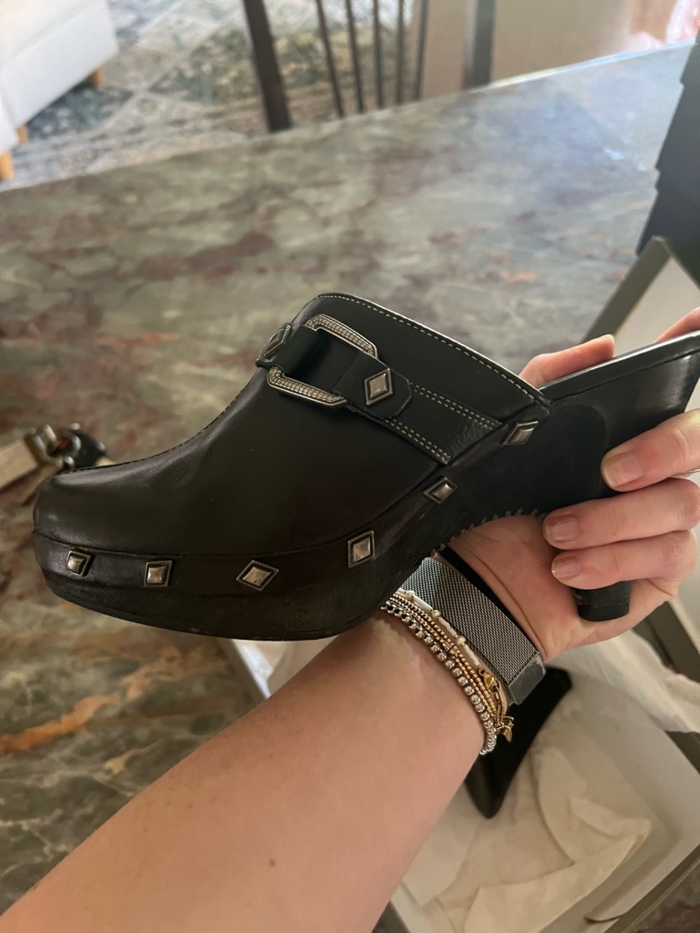 Cole Hahn Tovah Clog Black Studded Leather Clog Mule 8